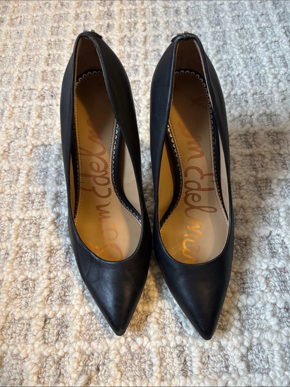 Sam Edelman Black Pointed Leather Pumps - Classic Work Heel